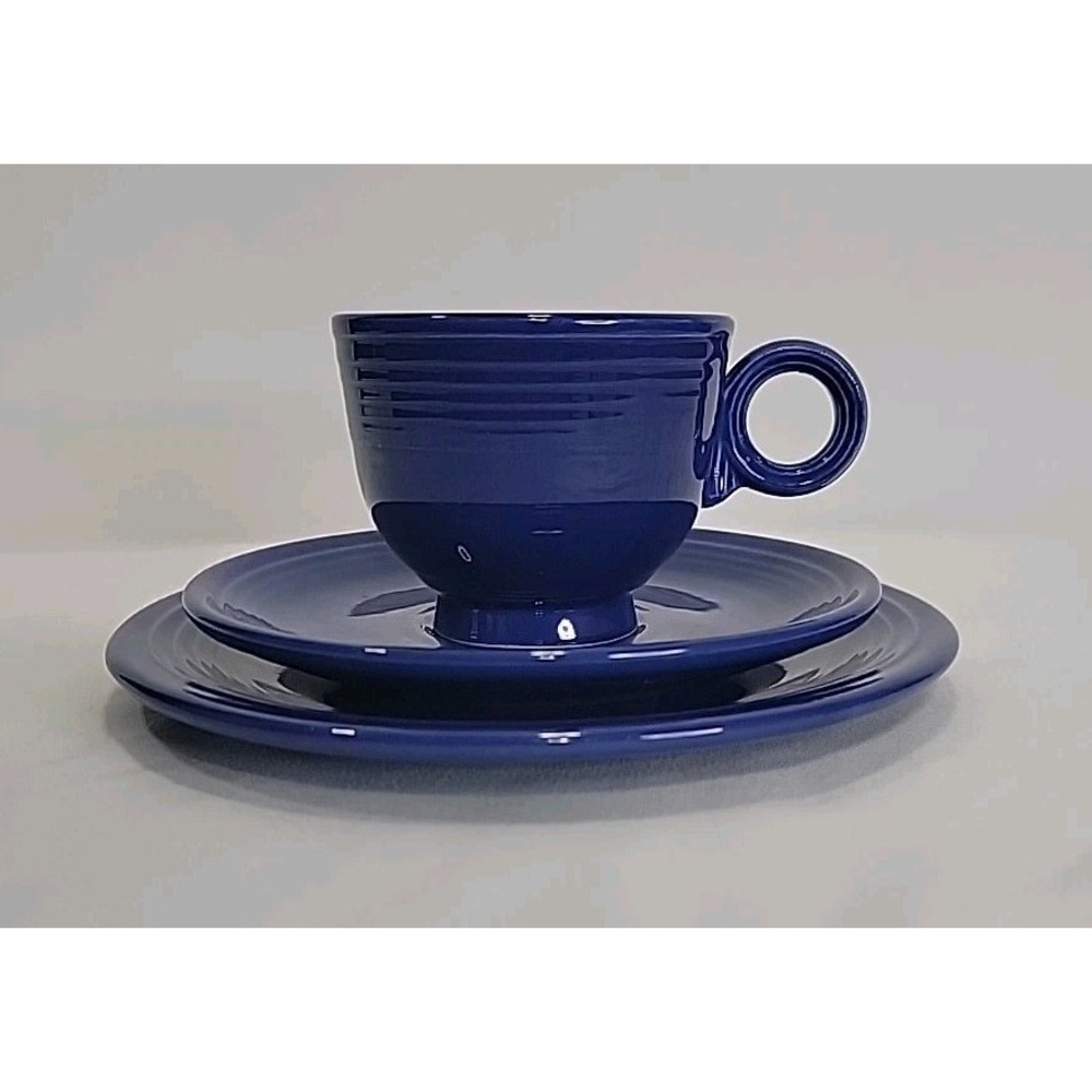 Fiestaware Blue Cup Saucer Plate Trio Set Fiesta HLC USA,‎ Minor Chipping/Bottom